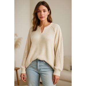 NWT American Eagle Cream Waffle Knit Oversized Top – Size Small